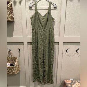 Old Navy Olive Green Linen Jumpsuit